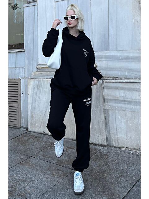 Madmext Siyah Kapüşonlu Sırt Baskılı Kadın Eşofman Takımı Mg2187 - S000426261-19351