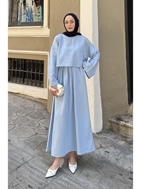 Lamelif Etekli Tesettür Takım Bebe Mavisi - S000515385-17234