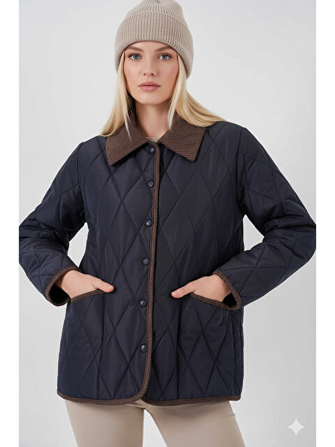 Hazelin Kadın Lacivert Çıt Çıt Kapamalı Kadife Detaylı Kapitone Mont HZL25W-BD152261 - S000498989-21164