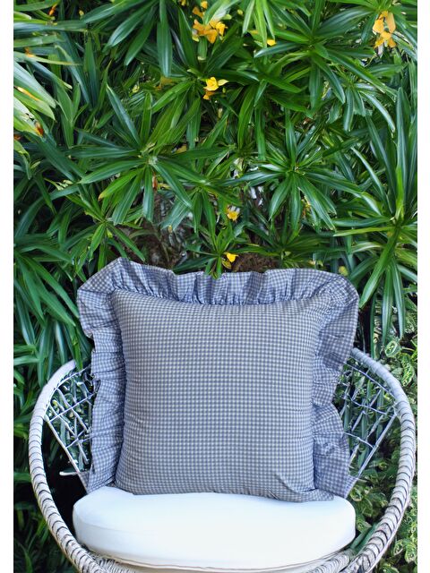 Asdiva Melma Potikareli Fırfırlı%100 Pamuk  Kırlent Kılıfı - Mavi 45x45 cm - S000413555-17234