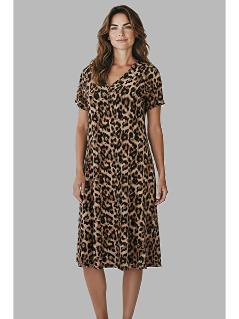 Remsa Kadın Kısa Kol Viskon Elbise Pijama 25236-2 Leopar