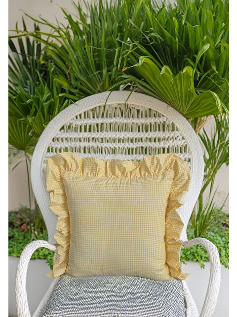 Asdiva Melma Porikareli Fırfırlı %100 Pamuk Kırlent Kılıfı - Sarı 45x45 cm - S000413555-20072