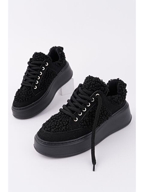 Muggo FLEECY Kalın Taban Bağcıklı Pelüş Detaylı Kadın Kışlık Sneaker Spor Ayakkabı - S000440663-2530