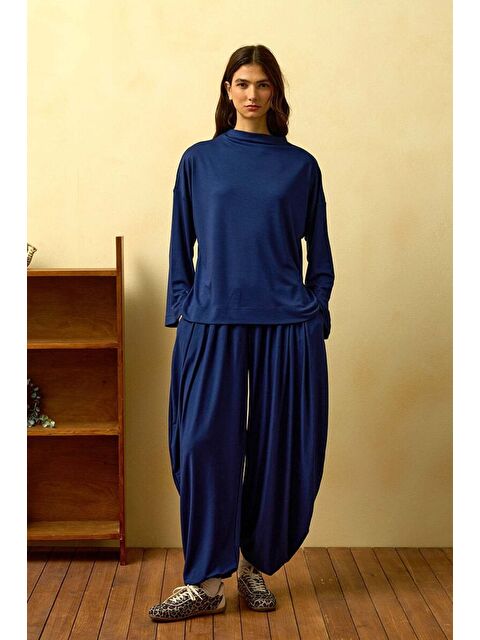 Ceylan Otantik Lacivert Düz Yaka Şalvar Pantolon Takım - S000485834-21164