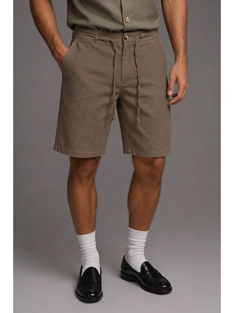 Tarz Cool Erkek %100 Pamuk Linen Şort Rahat Kesim Yazlık Şort