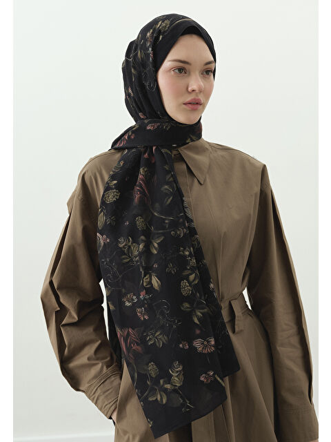 Fresh Scarfs GISELE DESENLİ PAMUK VİSKON ŞAL SİYAH - S000514035-19351