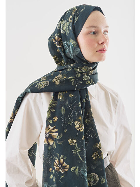 Fresh Scarfs GISELE DESENLİ PAMUK VİSKON ŞAL KOYU YEŞİL - S000514035-19416