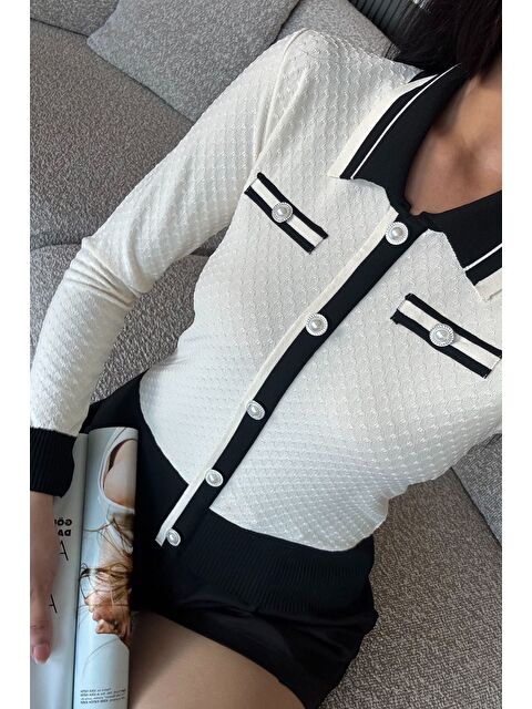 Gülseli Kadın Polo Yaka İncili Düğme Detaylı Triko Hırka (s-m-l Beden Uyumludur.) - S000445213-19966