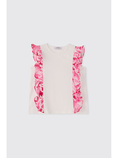 Panço Kız Çocuk Fırfır Detaylı Beyaz Atlet