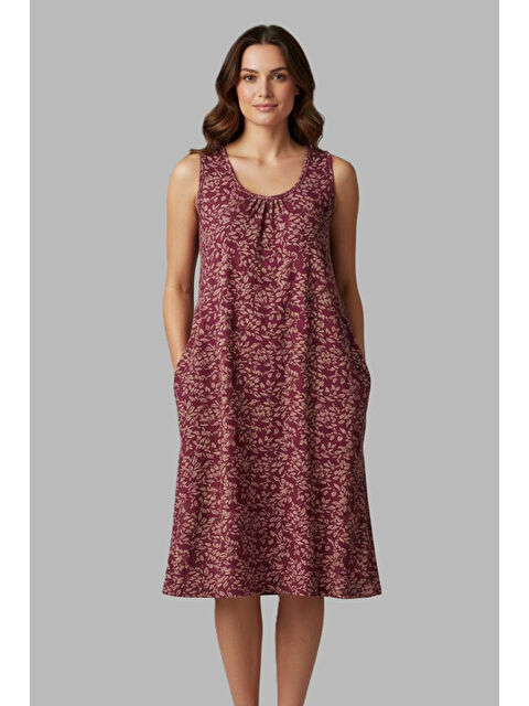 Remsa Kadın Sıfır Kol Viskon Elbise Pijama 25235-5 Mürdüm