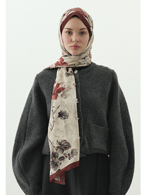 Fresh Scarfs FALL BREEZE DESENLİ PAMUK VİSKON ŞAL KIRMIZI - S000514037-20045