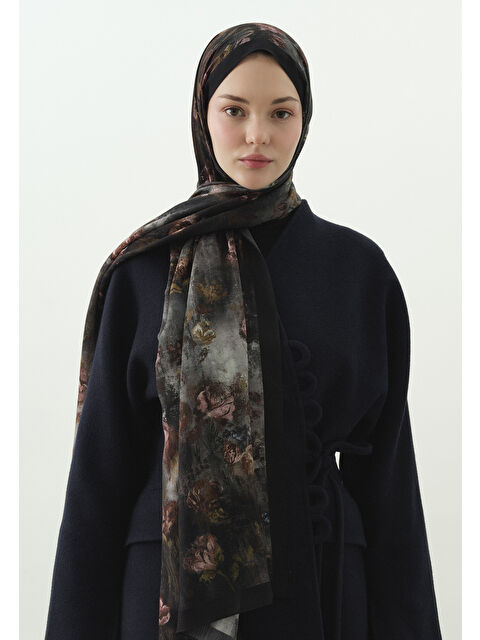 Fresh Scarfs EVELYNE DESENLİ PAMUK VİSKON ŞAL ANTRASİT - S000514038-29666