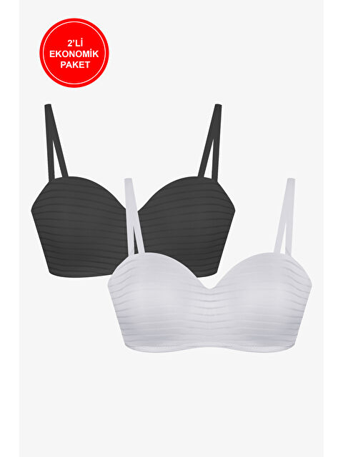 Koza İç Giyim 2'Lİ PAKET - Kadın Dolgusuz Transparan Çizgili Toparlayıcı Straplez Sütyen - S000500002-37428
