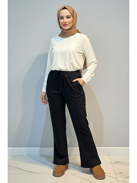 Remsa Nervür Dikiş Beli Lastikli Bağcıklı Pantolon 1887 Siyah - S000485836-19351