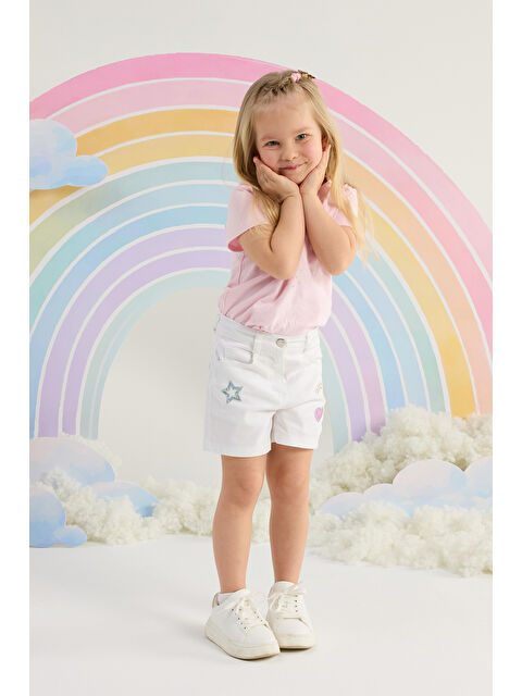 Minycenter Kız Çocuk Jean Şort 2-6 Yaş Beyaz