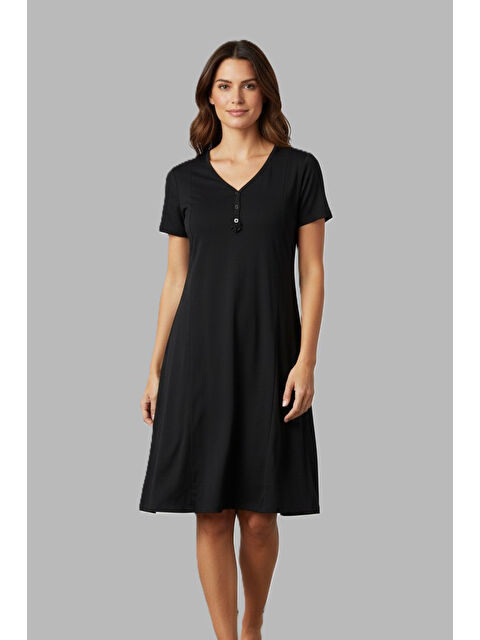 Remsa Kadın Kısa Kol Viskon Elbise Pijama 25236-3 Siyah02