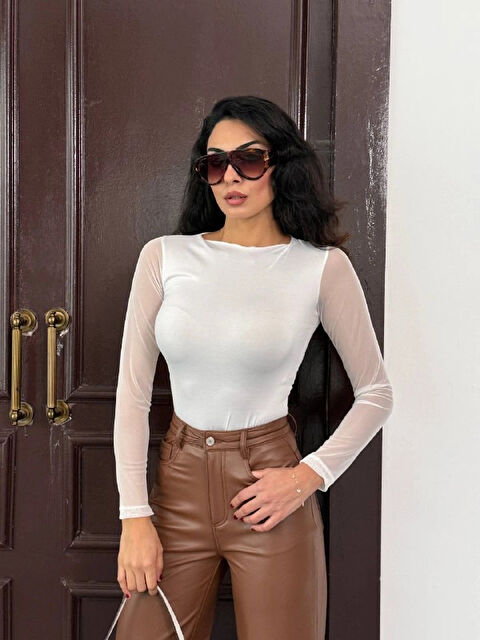 Hazelin Kadın Beyaz Uzun Tül Kol Sandy Bluz HZL25W-FRY122521 - S000289689-20063