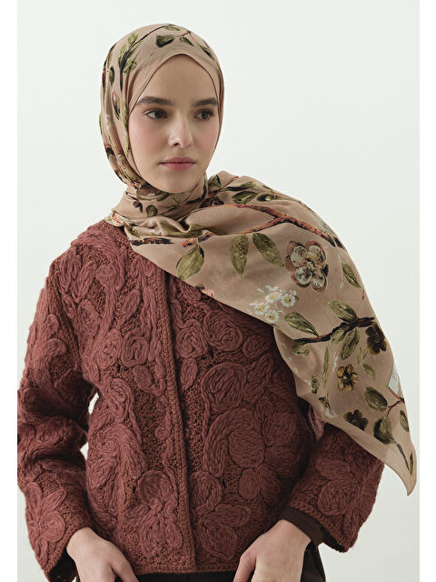 Fresh Scarfs FLOWER RAIN DESENLİ PAMUK VİSKON ŞAL SOMON - S000514036-24085