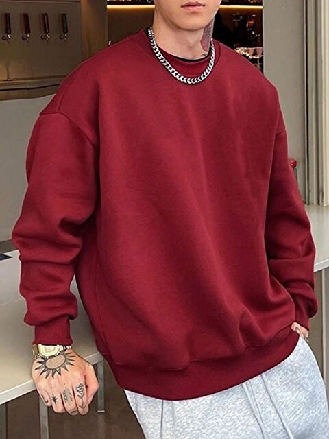 Trendseninle Erkek Bordo Baskısız Bisiklet Yaka Regular Sweatshirt - S000501590-19951