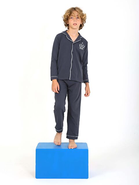 Vitmo Erkek Çocuk Uzun Kollu Pijama Takımı Düğmeli Düz Vip Antrasit - S000332880-29666