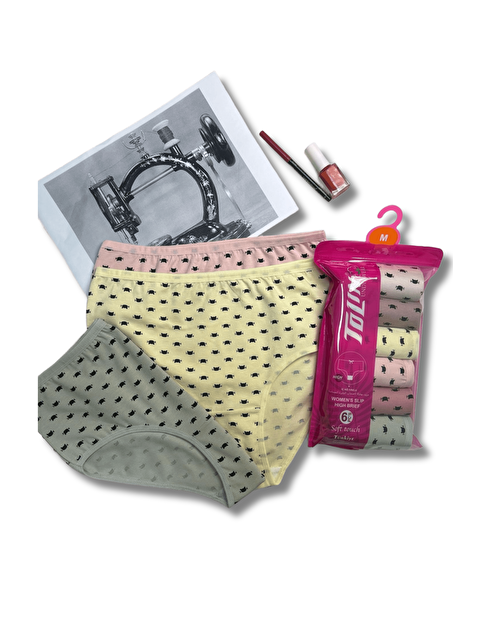 Tolin Kadın 6 lı Pamuklu Elastanlı Havlu Ağ Detaylı Yüksek Bel Külot Seti 2186231 - S000373117-2490