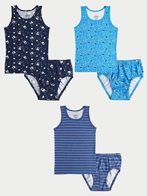 Vitmo Erkek Çocuk Pamuklu 3'Lü Atlet 3'Lü Slip Karışık Renk Space 6 Parça Set - S000332933-23173