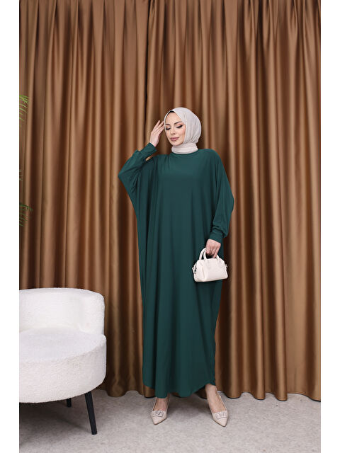 Comstar Kadın Trend Basic Uzun Kollu Yeşil Elbise