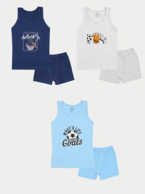 Vitmo Erkek Çocuk Pamuklu 3'Lü Atlet 3'Lü Boxer Karışık Renk Atletik 6 Parça Set - S000332934-23173