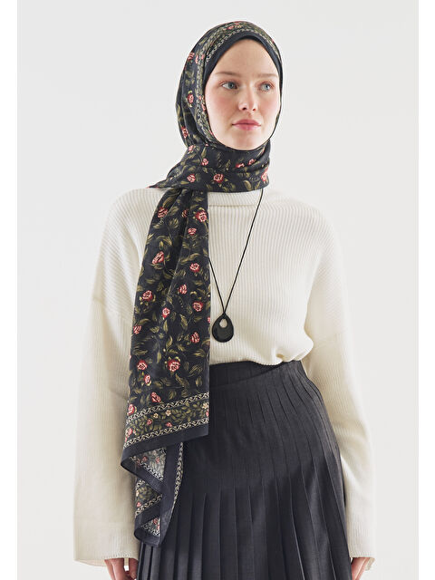 Fresh Scarfs LEANA DESENLİ PAMUK VİSKON ŞAL SİYAH - S000514042-19351
