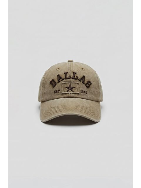 Abluka Online Erkek Dallas Yıldız Nakışlı Yıkamalı Beyzbol Şapka Bej