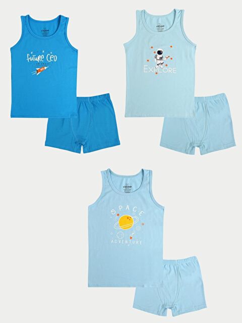 Vitmo Erkek Çocuk Pamuklu 3'Lü Atlet 3'Lü Boxer Karışık Renk Astro 6 Parça Set - S000332937-23173