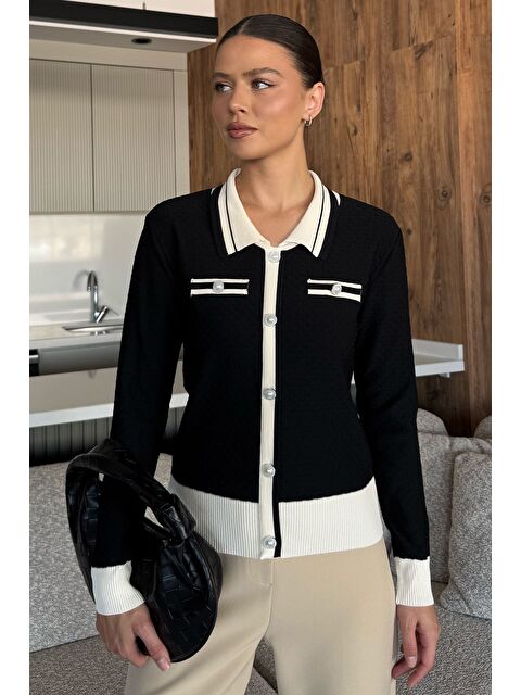 Gülseli Kadın Polo Yaka İncili Düğme Detaylı Triko Hırka (s-m-l Beden Uyumludur.) - S000445213-19351