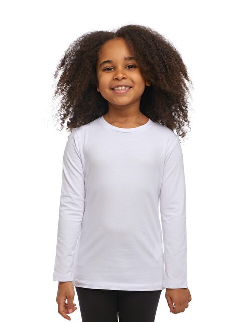 Lovetti Beyaz Unısex Sıfır Yaka Uzun Kollu Tişört - S000053556-20063