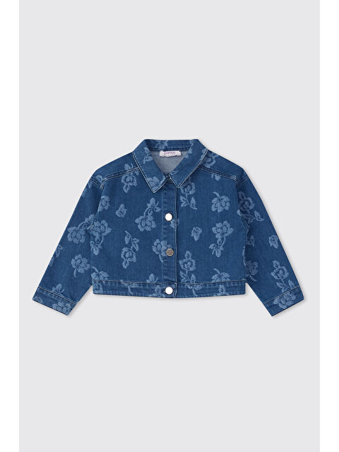 Panço Kız Bebek Çiçek Desenli İndigo Jean Ceket - S000526081-23093