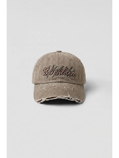 Abluka Online Erkek Boston Vintage Yıkamalı Beyzbol Şapka Açık Bej