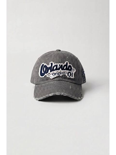 Abluka Online Erkek Vintage Nakışlı Yıkamalı Beyzbol Şapka Gri
