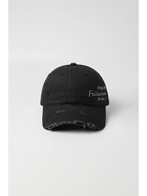 Abluka Online Erkek Distressed Nakışlı Yıkamalı Beyzbol Şapka Siyah