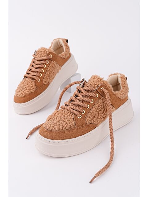 Muggo FLEECY Kalın Taban Bağcıklı Pelüş Detaylı Kadın Kışlık Sneaker Spor Ayakkabı - S000440663-14955
