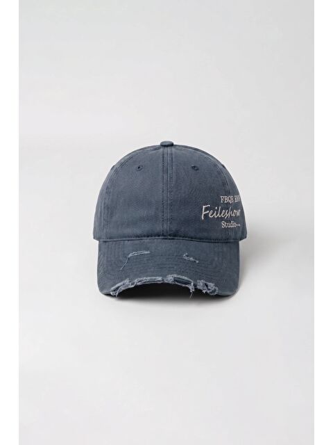 Abluka Online Erkek Distressed Nakışlı Yıkamalı Beyzbol Şapka Indigo