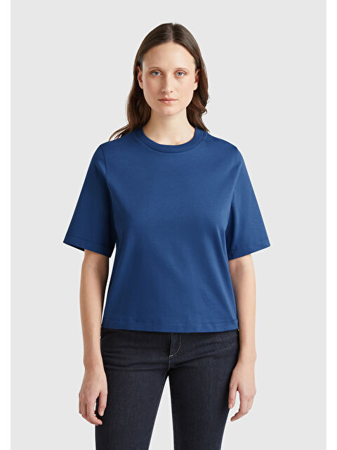 United Colors Of Benetton Kadın Denim 100 Pamuk Boxy Fit T Shirt - S000355387-17234
