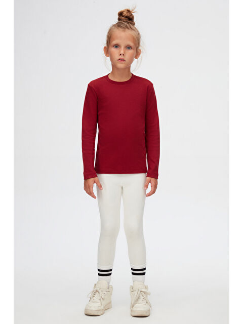 Lovetti Bordo Basic Unisex Çocuk Kışlık Sıfır Yaka Uzun Kollu Tişört - S000053941-19951