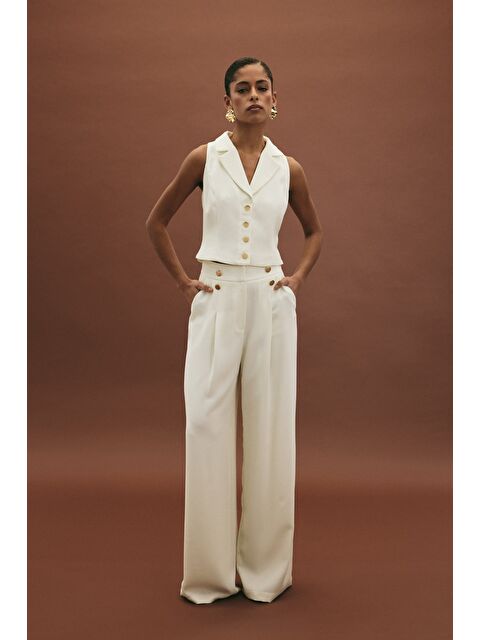 SATEEN Eva Krep Pantolon - Ekru - S000505905-19965