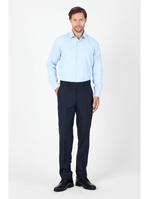 İMZA Koyu Mavi Uzun Kol Sert Yaka Cepsiz Comfort Fit Pamuklu Gömlek 1004250914 - S000426977-19393