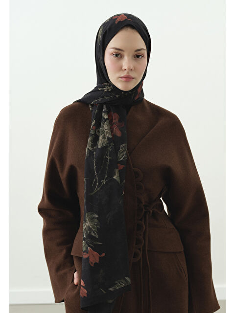 Fresh Scarfs FALL BREEZE DESENLİ PAMUK VİSKON ŞAL SİYAH - S000514037-19351