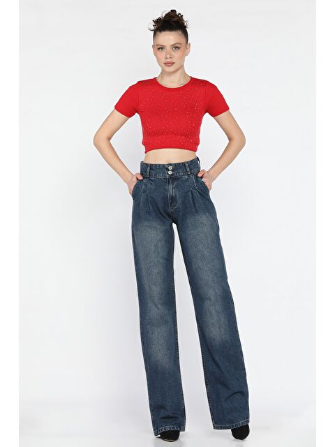 Gülseli Pile Detaylı Kadın Jean Pantolon - S000371501-17234