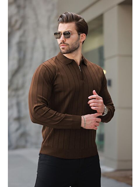 Madmext Vizon Polo Yaka Fermuarlı Örme Kazak - S000244242-26429