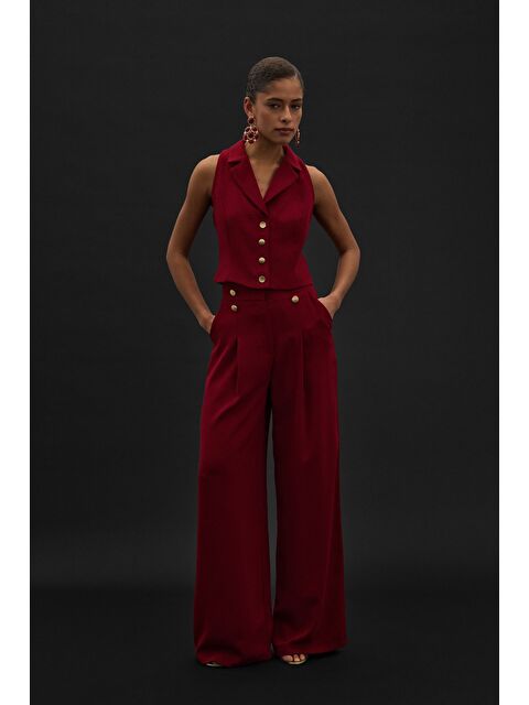 SATEEN Eva Krep Pantolon - Bordo - S000505905-19951