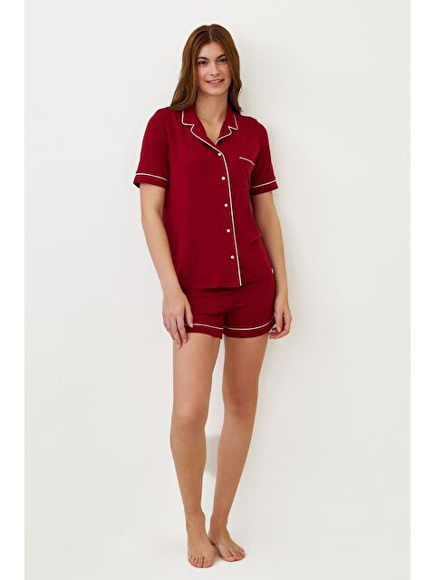 Katia And Bony Kadın Luxury Düğmeli Şortlu Pijama Takımı Bordo - S000374883-19951