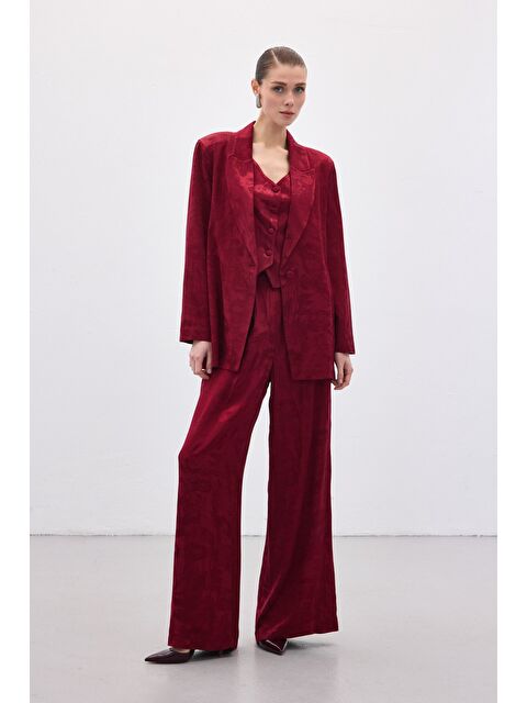 SATEEN Jakarlı Bol Pantolon - Bordo - S000497822-19951