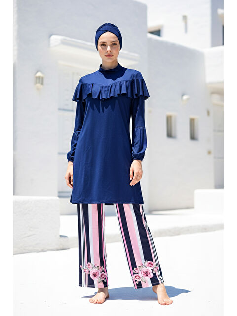 Marina Tam Kapalı Tesettür Mayo Lacivert M2012 - S000500019-21164